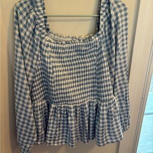 Torrid Light Blue Gingham Smocked Top NWOT Size 2 18/20